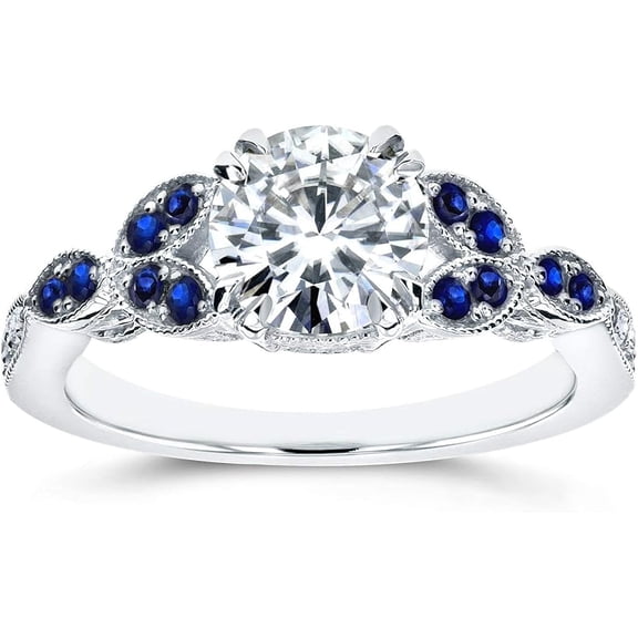 Dazzlingdaimonds Jewels 1.00 Ct Round Cut Sapphire & White Diamond Engagement Wedding Promise Eternity Band Ring 14K White Gold Plated 925 Sterling Silver For Women's -5.5
