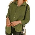 thumbnail image 1 of Txlixc Blusa vaquera de moda femenina, solapa de color sólido, botón de manga larga, blusa vaquera suelta Txlixc moda, 1 of 9