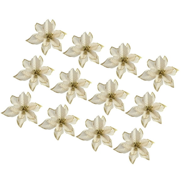 PAMINGONO 12Pcs Diy Poinsettia Flower Assorted Color Gold Simulation Flowers for Tree Decor