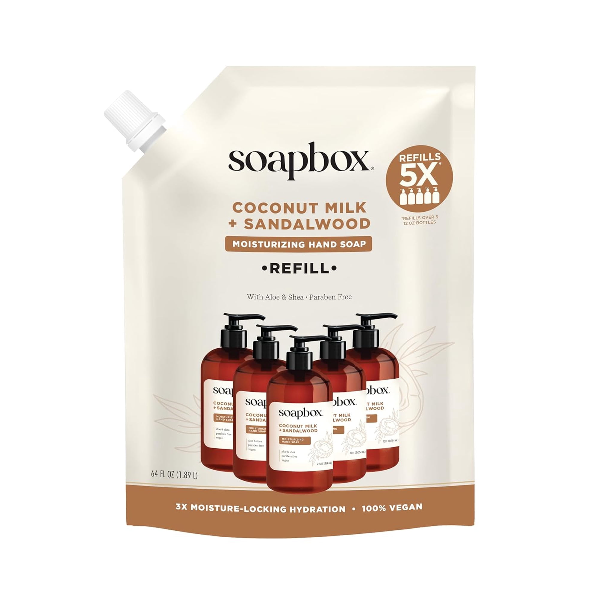 Soapbox Liquid Hand Soap Refill, Coconut Milk & Sandalwood - 64oz Refill Pouch (Pack of 1)