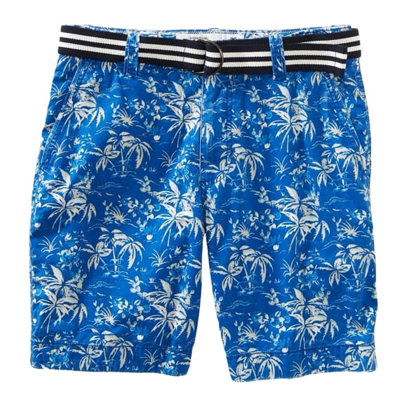 Pantalones cortos chinos casuales Aeropostale con patrón tropical y cinturón para hombre azul 27