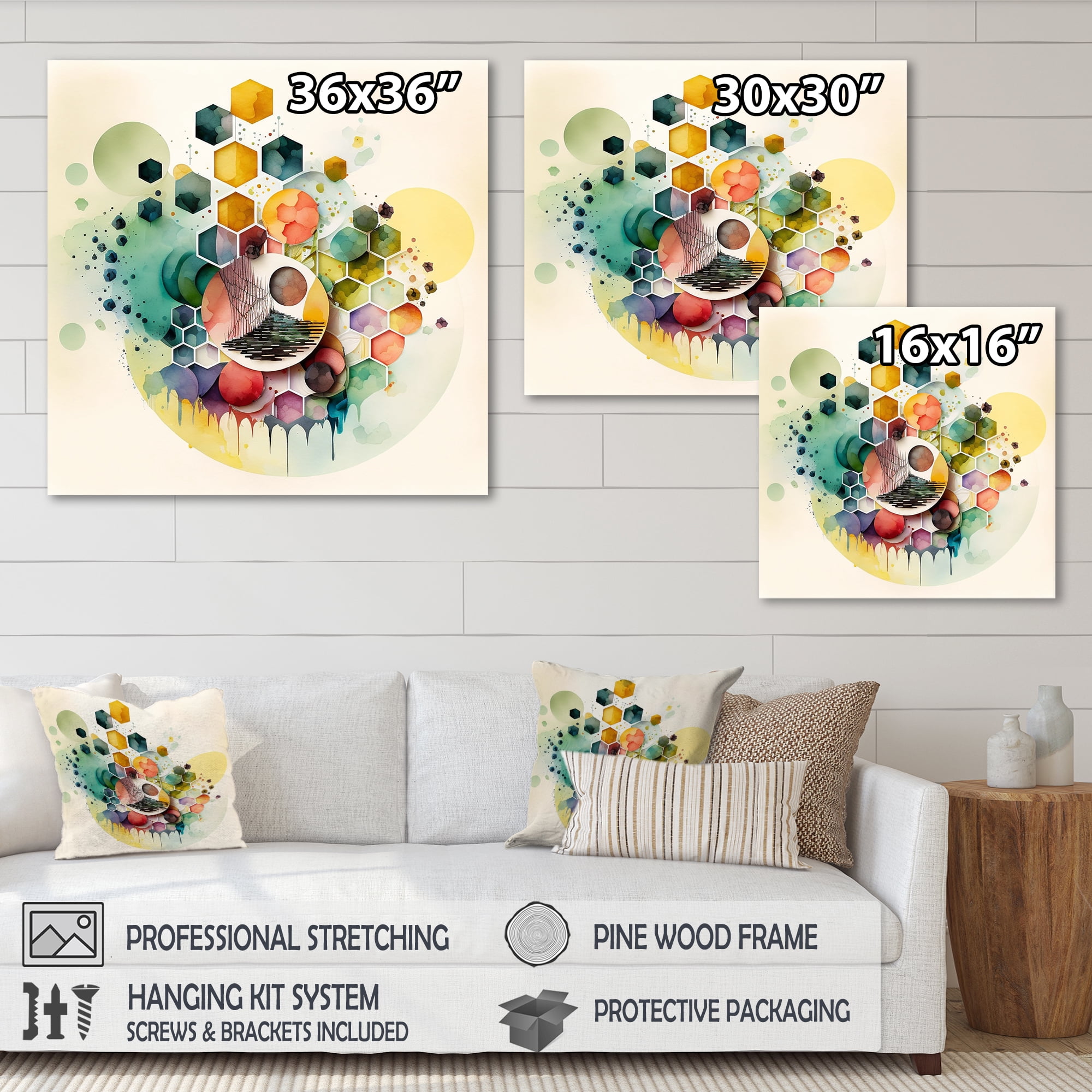 Designart Hexagon And Circular Abstract IV Canvas Wall Art
