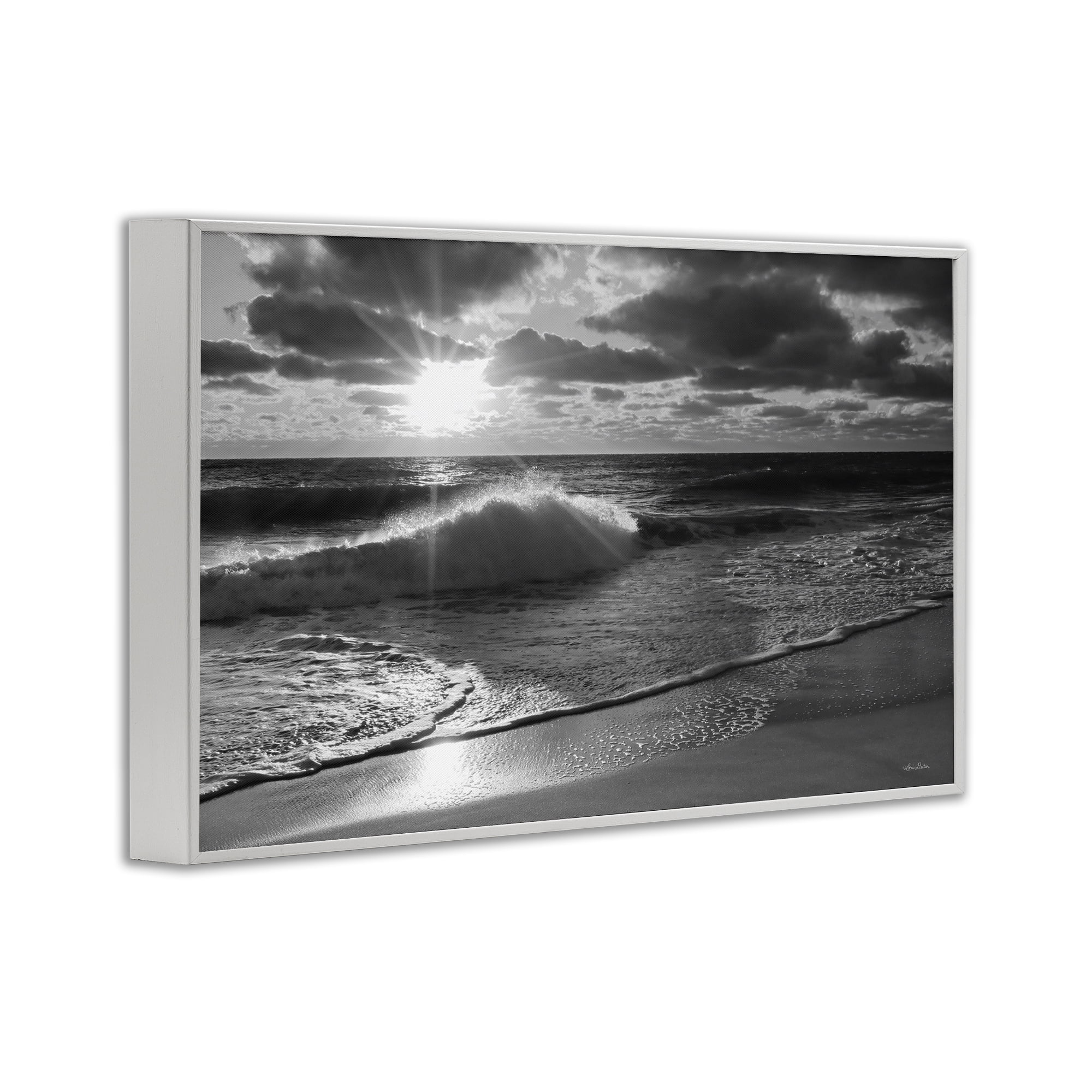 Stupell Industries Sunset Crashing Wave Landscape Photography White Framed Art Print Wall Art, 24 x 16