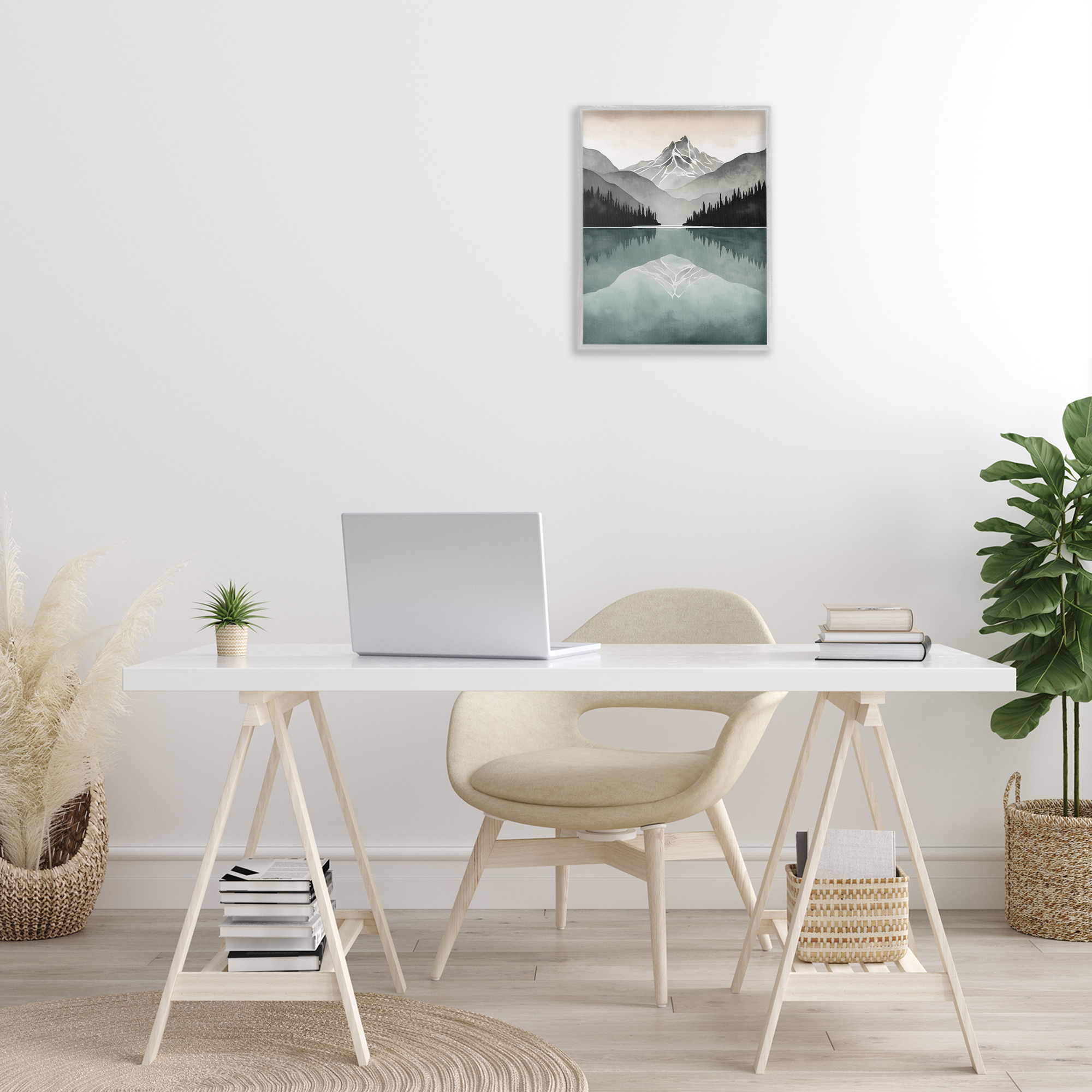 Stupell Industries Mountain Reflecting over Lake Landscape Painting Gray Framed Art Print Wall Art, 16 x 20