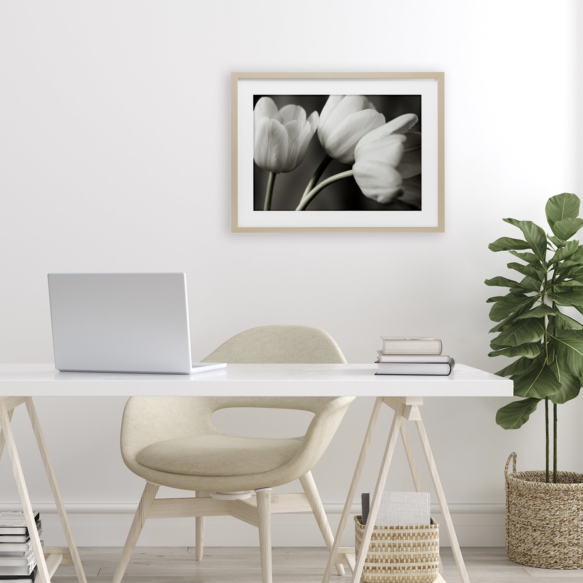Stupell Industries Row Of Monochrome Tulips Birch Framed Print Under Glass, design by Tom Quartermaine