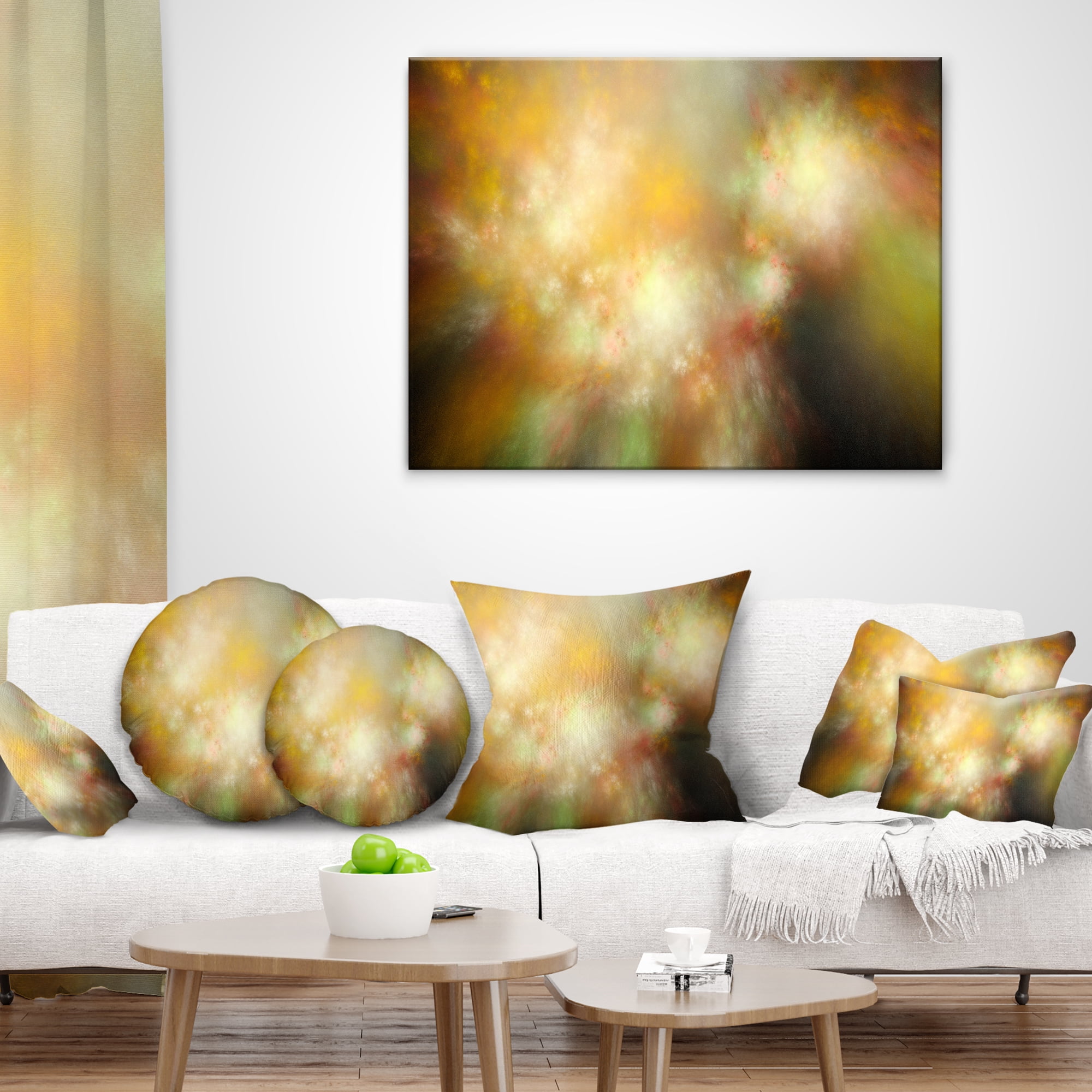 Designart Perfect Yellow Green Starry Sky - Abstract Throw Pillow - 18x18