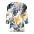thumbnail image 4 of DeHolifer Womens T Shirt V-Neck 3/4 Sleeve Marble Print Loose Casual T Shirt Summer Fashion Blouse Tops Yellow L, 4 of 5