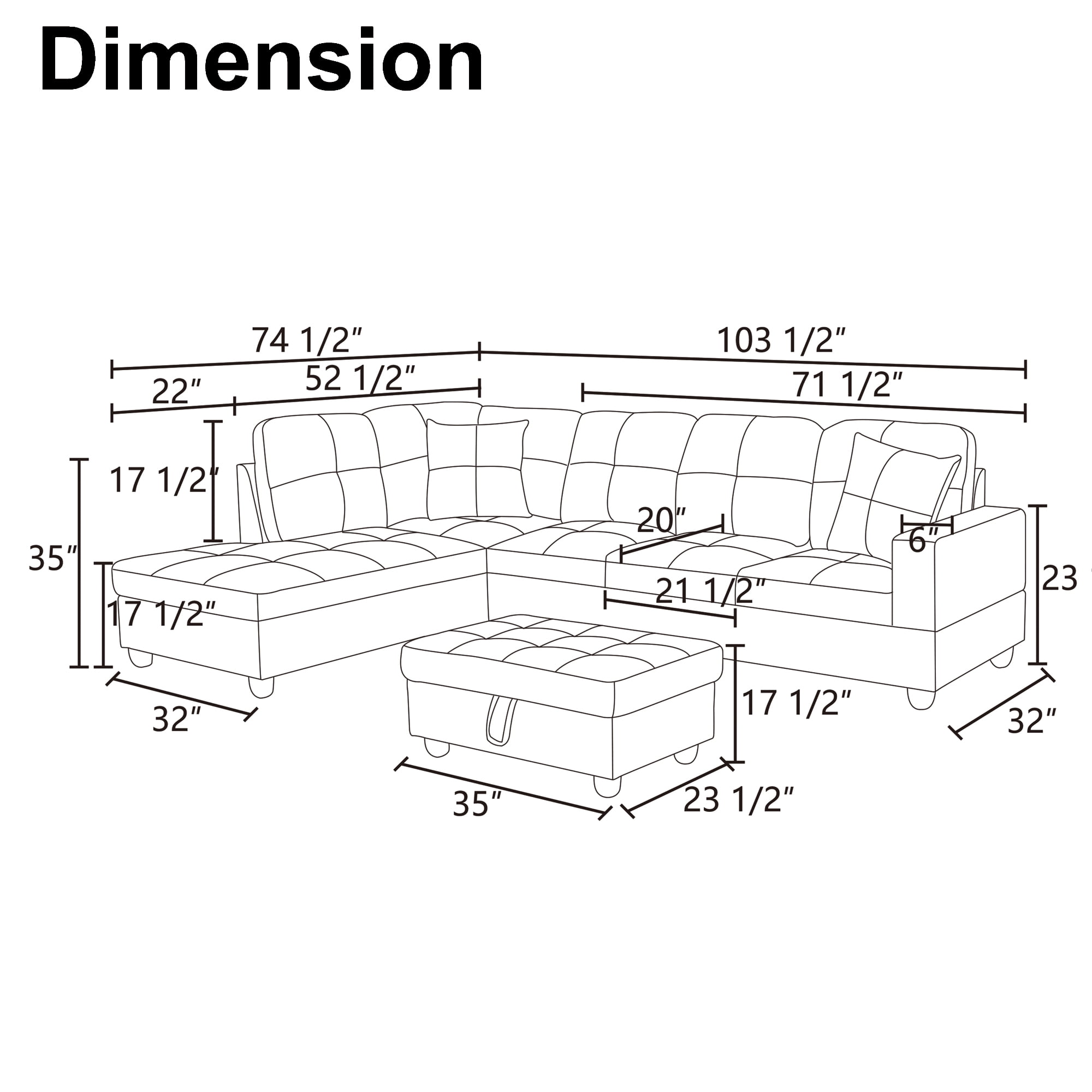 Aukfa 103" Sectional Sofa with Storage Ottoman, L Shape Couch for Living Room, Left Facing Chaise, Linen, Dark Gray