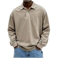 thumbnail image 2 of Zivyakyron Casual Mens Polo Shirt Button Long Sleeve Collared Fall Washed Loose Solid Shirts Vintage Khaki L, 2 of 6