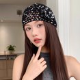 thumbnail image 2 of TAZAG Retro Elegant Sequin Flower Knitted Head Hat Women's Thin Breathable Hollow Knitted Head Hat, 2 of 4