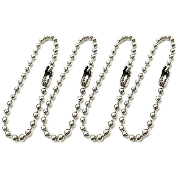 100pcs Long Bead Connector Clasp Ball Chain Keychain Tag Key Rings Adjustable Antiqued Metal Bead Steel Chain(Silver/2.4x150mm)