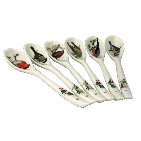 Roy Kirkham Set of 6 Teaspoons - Garden Birds - Made in England Ceramic Bone China