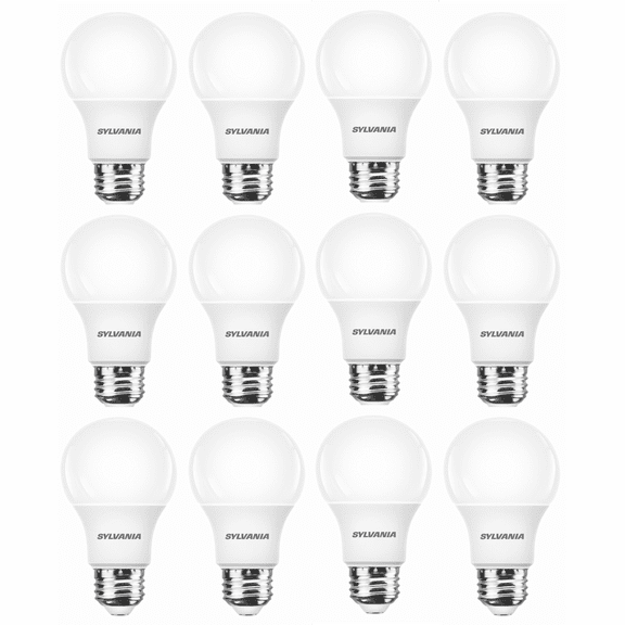 Sylvania 60 Watt A19 LED Light Bulb, Daylight, 10 Year, 12 Pack