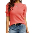 thumbnail image 2 of Women's Short Sleeve Bubble Sweater Round Neck Pullover Top Ribbed Knit Sweater Shirt, 2 of 5