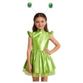 thumbnail image 6 of Aislor Girls 2Pcs Alien Dress Up Iridescent Glossy Flying Sleeve Ruffled Tutu Dress with Hair Hoop Green 10, 6 of 7
