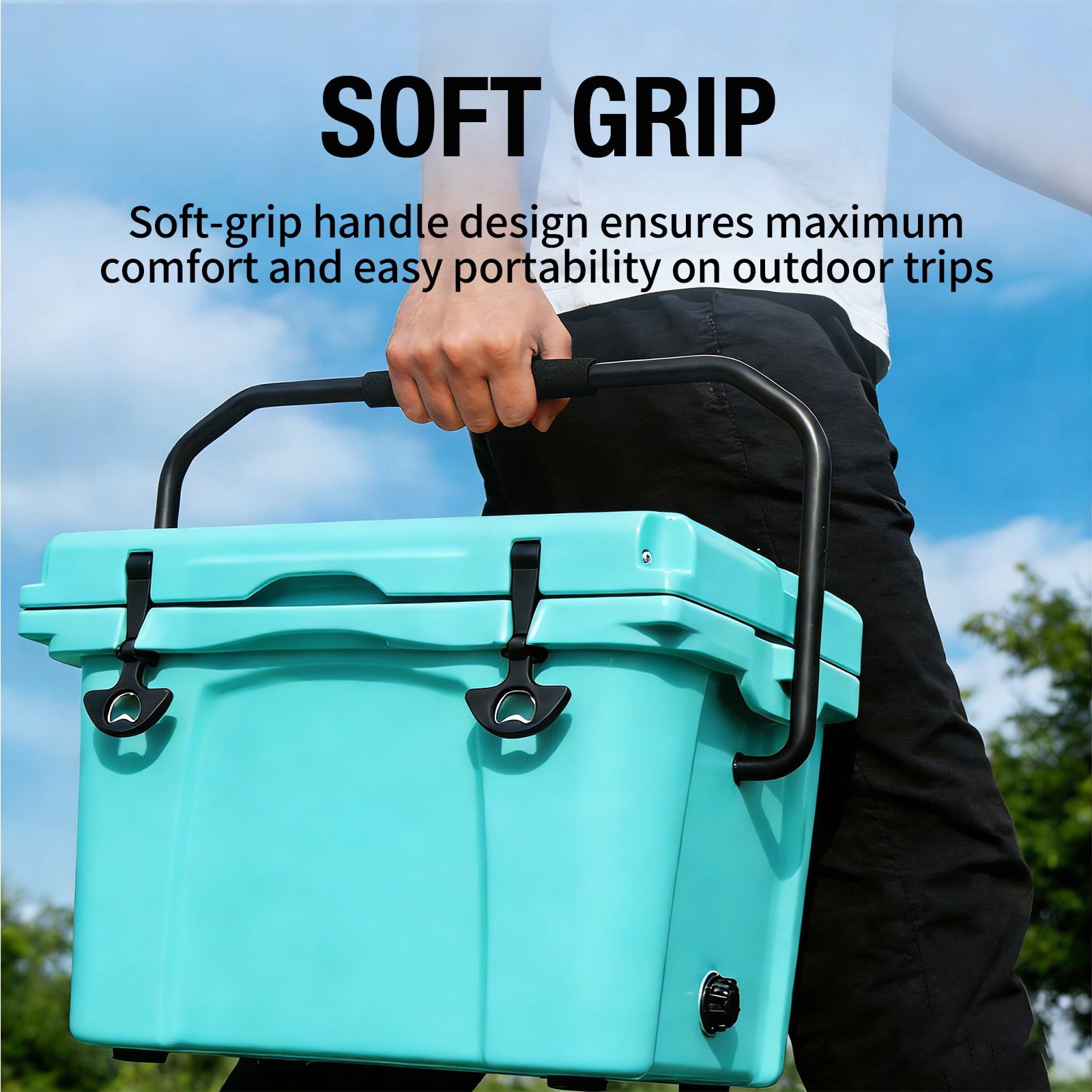 25QT Insulated Hard Cooler with Bottle Opener, Cup Holder & 5-Day Ice Retention