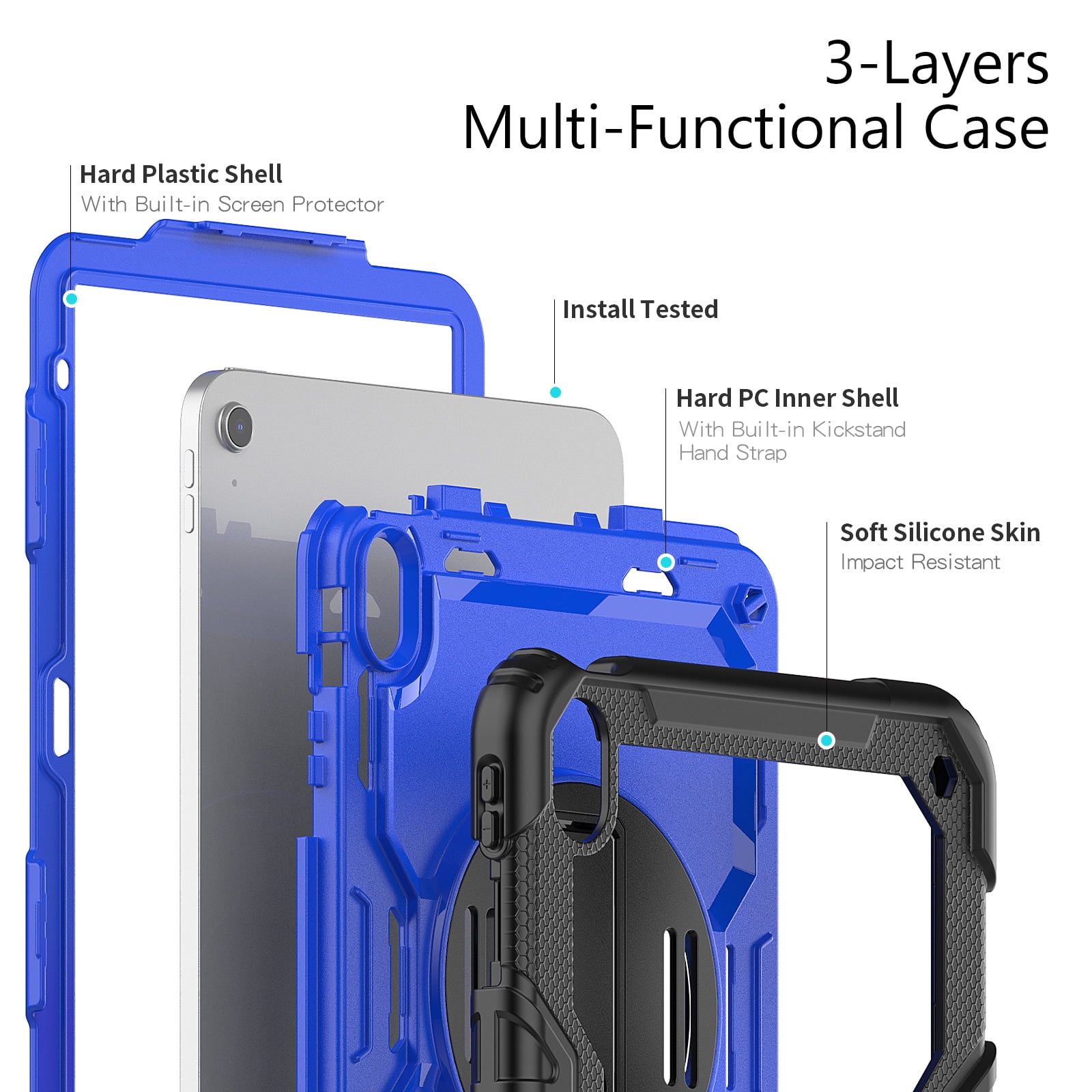 Allytech Shockproof Case for Apple iPad 11th 10th Gen 10.9 " with Build In Screen Protector, Rugged Rotating Stand Shoulder Strap Pencil Holder Bumper Kids Case for Apple iPad 10.9" 2025 2022