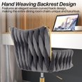 thumbnail image 5 of YEXJ Modern Velvet Home Office Desk Chair with Hand Woven Backrest, Upholstered Adjustable Makeup Vanity Chair with Armrest and Golden Metal Base with Wheels for Living Room Bedroom Study(Gray), 5 of 10