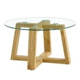 thumbnail image 2 of Coffee Table, Round Coffee Table for Living Room Modern Glass Coffee Table with Solid Wood Legs Modern Mid Century Center Table Large Circle Cocktail Table (Natural + Transparent, 31.5in), 2 of 8