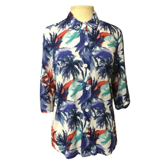 Womens Adaptive Shoulder-Snap Blouse - Indigo and Red