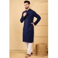 thumbnail image 2 of Mens Blue Viscose Rayon Resham Dhaga Sequence Solid Embroidered Long Straight Kurta For Men, 44, 2 of 6