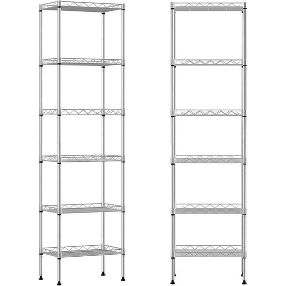 6-Tier Storage Shelves, Pantry Mental Storage Rack/Kitchen Standing Wire Shelf/Garage Shelving, Commercial Wire Shelving Unit 16.7" W x 11.8" D for Tight Place (Chrome)