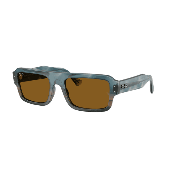 RAY-BAN RB4454 FLACKO BIO-BASED Rectangle Shape Sunglasses Havana Blue Frame / Brown Lens 55mm