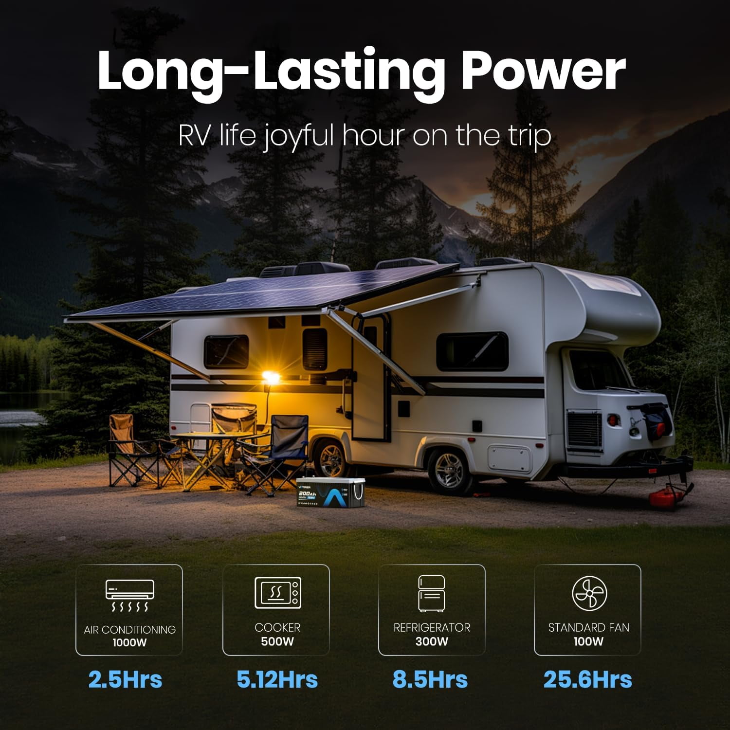 VATRER POWER 12V 200AH LiFePO4 Lithium Battery with Self-Heating, Built-in 200A BMS, Supports Low Temp Charging(-4°F), 5000+ Cycles, Perfect for RV/Camper, Solar, and Off-Grid Applications,