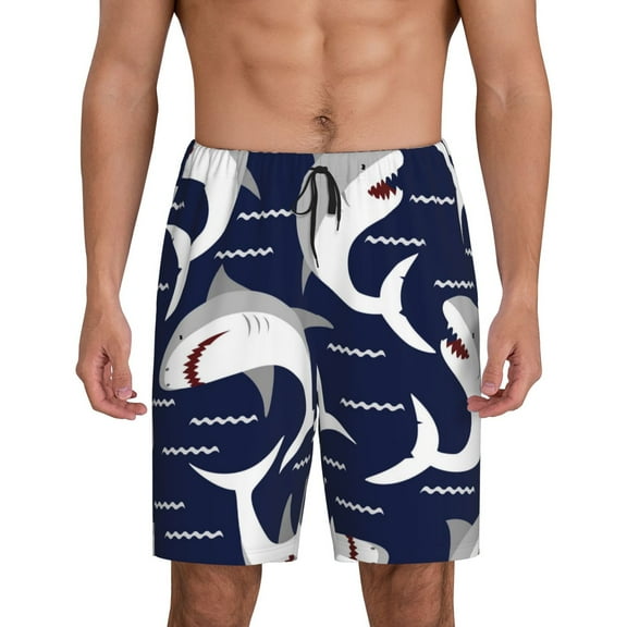 Vsdgher Angry Shark Print Men's Pajama Shorts Lounge Bottoms Sleep Shorts Elastic Waist Lightweight PJ Shorts with Pockets-Small