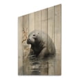 thumbnail image 2 of Designart "Oriental Design Gentle Sea Cow Sketch I" Asian Print on Natural Pine Wood, 2 of 5