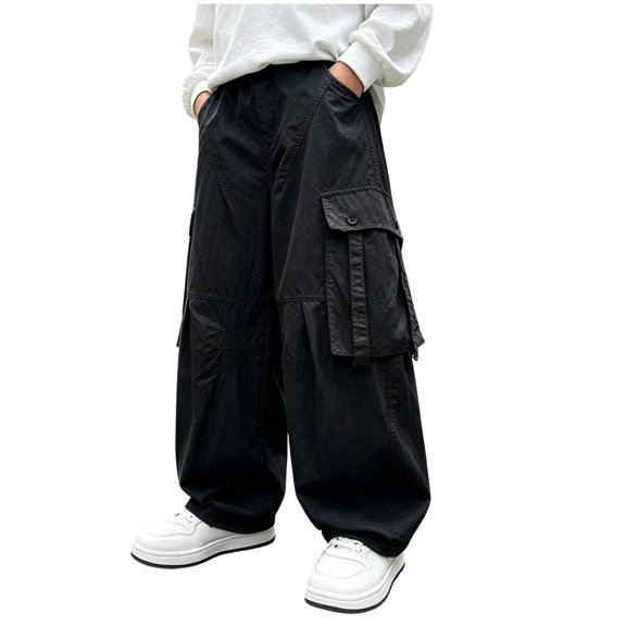 PADFRYBK Cargo Sweatpants For Boys Sports Sweatpants Work Pants Elastic Waist Joggers With Large Pockets 5-15 Years