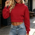 thumbnail image 3 of Smupbvky Cropped Hoodie for Women Trendy Drop Shoulder Pullover Casual Fall Cuffed Long Sleeve Tops with Pocket (XL, Red), 3 of 7