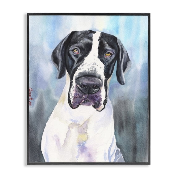 Stupell Industries Eclectic Great Dane Dog Pet Animal Blue Watercolor Black Framed Giclee Art, 11 x 14, by George Dyachenko