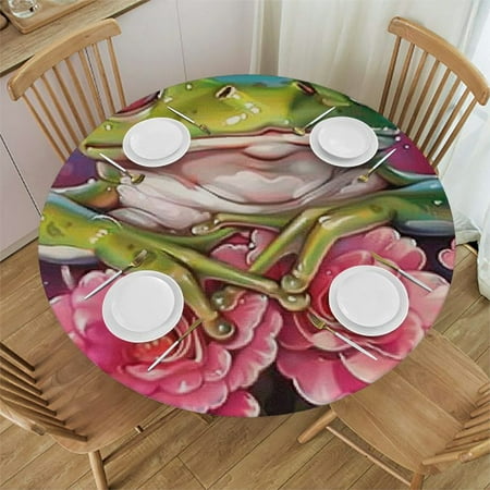 

SHERONV Frog Flower Hearts Round Tablecloth Stain-Resistant Washable 42 -46