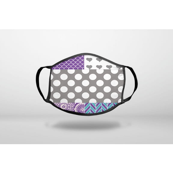 Purple Teal Grey Patterns - 3-Ply Reusable Soft Cloth Face Covering, Unisex, Cotton Inner Layer