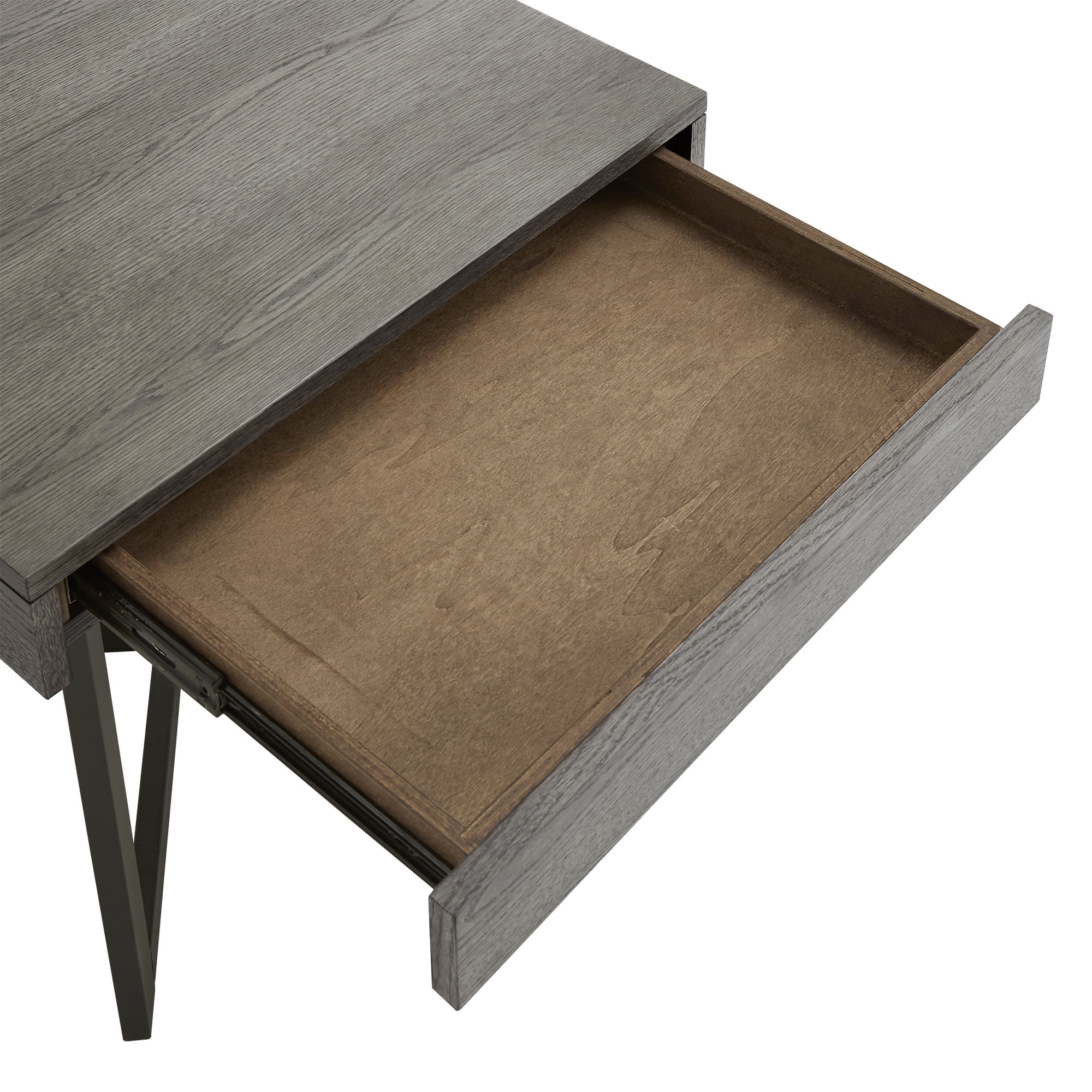 Weston Home Nadian Wood and Black Metal One Drawer End Table, Gray