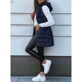 thumbnail image 4 of Women Long Vest Solid Color Sleeveless Hood Winter Puffer Vest Outwear Dark Blue XXXL, 4 of 5