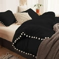 thumbnail image 3 of DNG Creations 5 Piece White Pom Pom Duvet Cover with Zipper Closure, 100% Egyptian Cotton, 800 Thread Cotton ( Oversized King - Solid Black ), 3 of 5