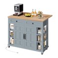 thumbnail image 6 of ModFusion 45" Kitchen Island Cart Drop Leaf Power Outlet Rolling Casters Storage Cabinet Drawers Spice Rack Gray, 6 of 9