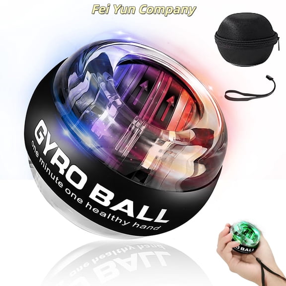 Gyroball Wrist Exerciser Ball, 6 Level Resistance/Light Control, Gyroscopic Forearm Trainer, Strengthening Arms, Fingers, Wrist (Transparent Case)