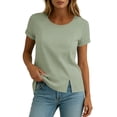 thumbnail image 4 of DeHolifer Women's T-Shirts Casual Cap Sleeve Solid Color Crewneck Lightweight Summer Tee Top Green M, 4 of 7