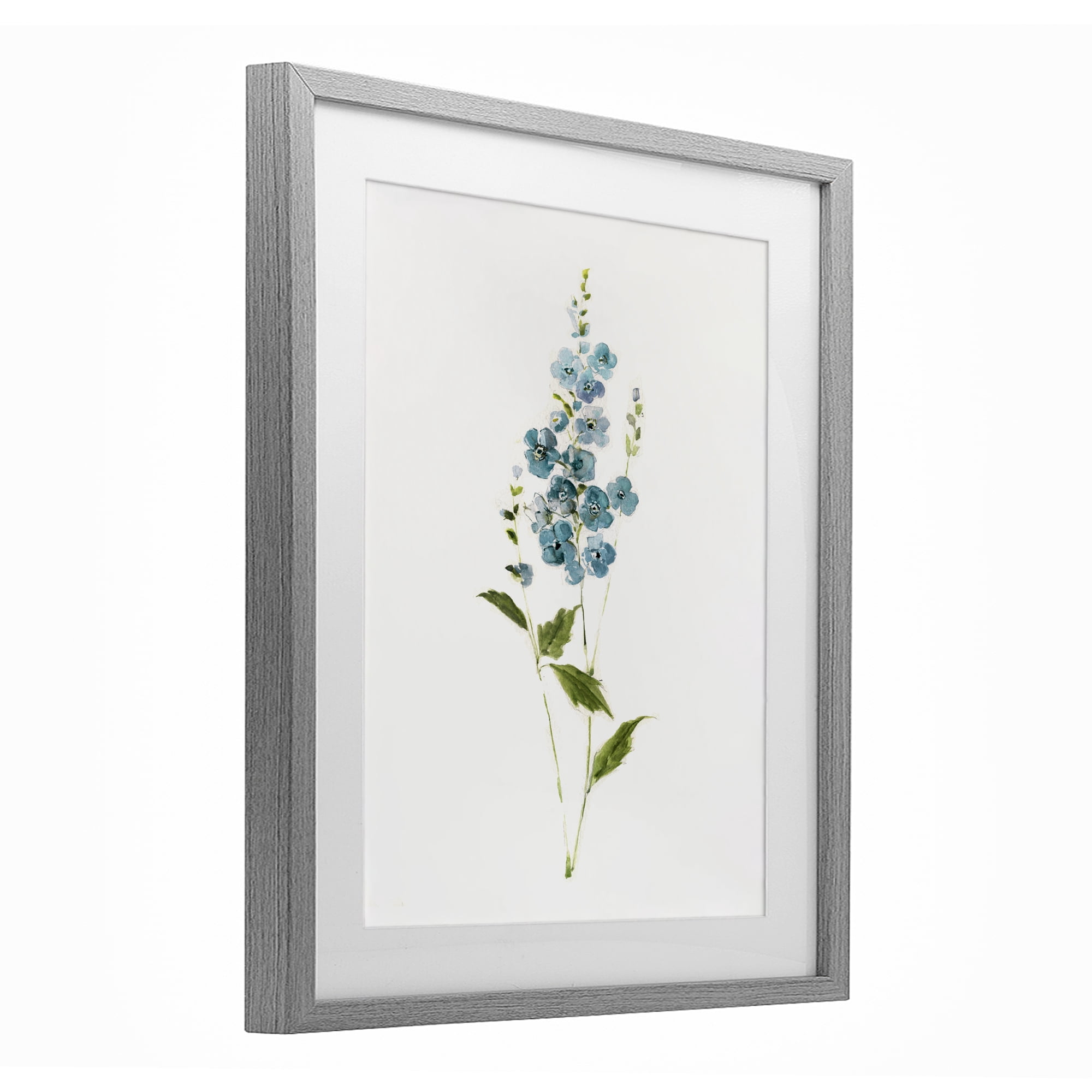 Stupell Industries Delicate Blue Sprigs Gray Framed Print Under Glass, design by Sally Swatland