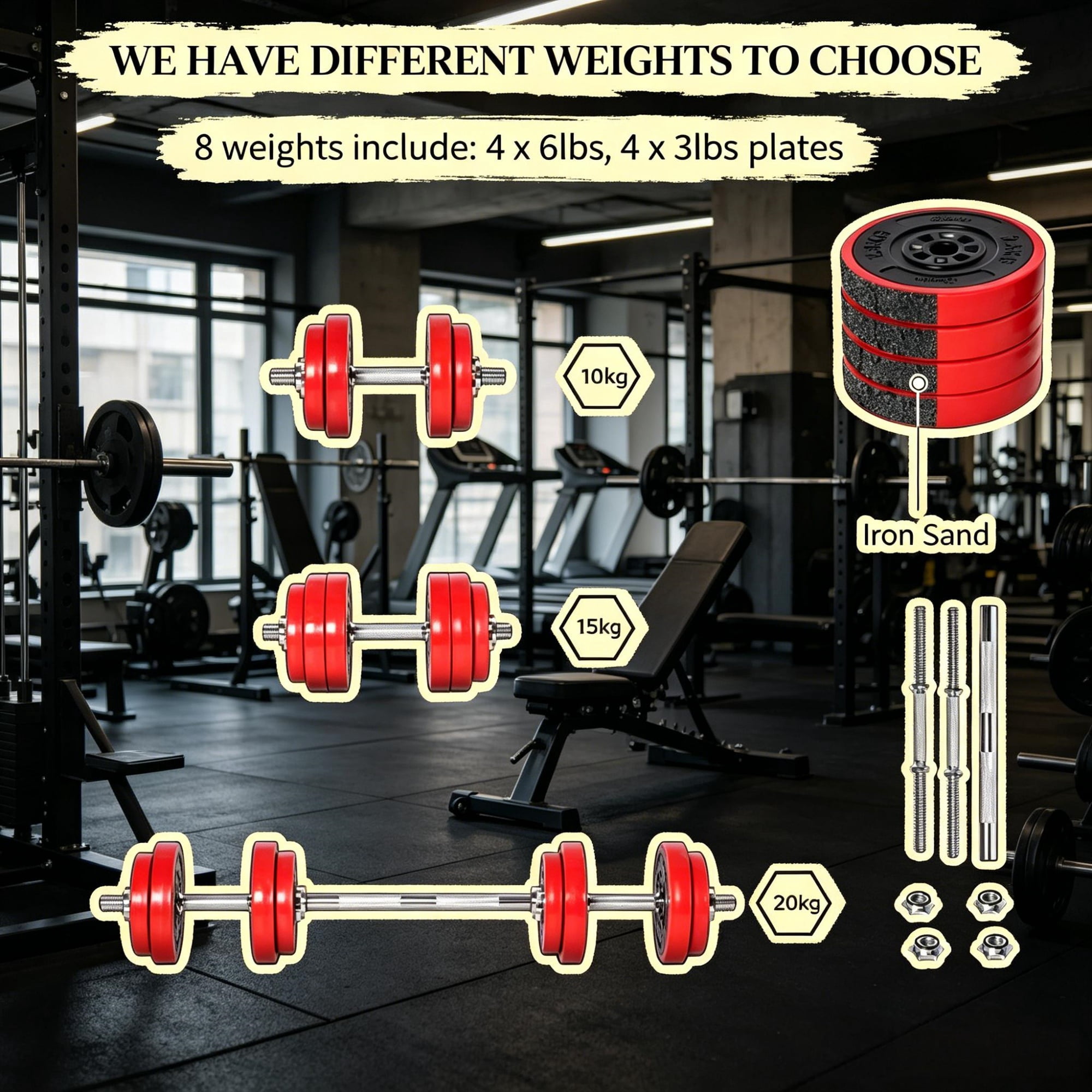 44lbs Adjustable Convertible Dumbbell Barbell Set: All-in-One Home Gym Weight Training Equipment for Adults