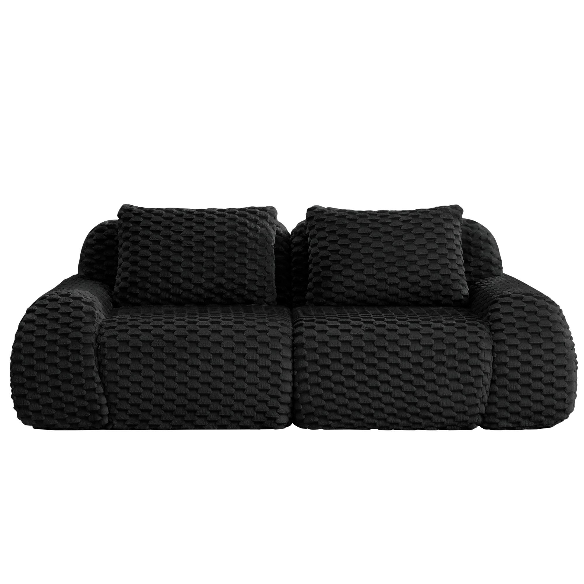 Aukfa 82" Modern Modular Cloud Sofa, Oversized Flannelette 2-Seater Couch with 29" Deep Seat & Two Pillows, No Assembly, Black