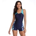 thumbnail image 2 of Sexy women's one-piece swimsuit Women's Athletic One Piece Swimsuits Sport Bathing Suits for Teens with Shorts Swimwear Blue S, 2 of 8