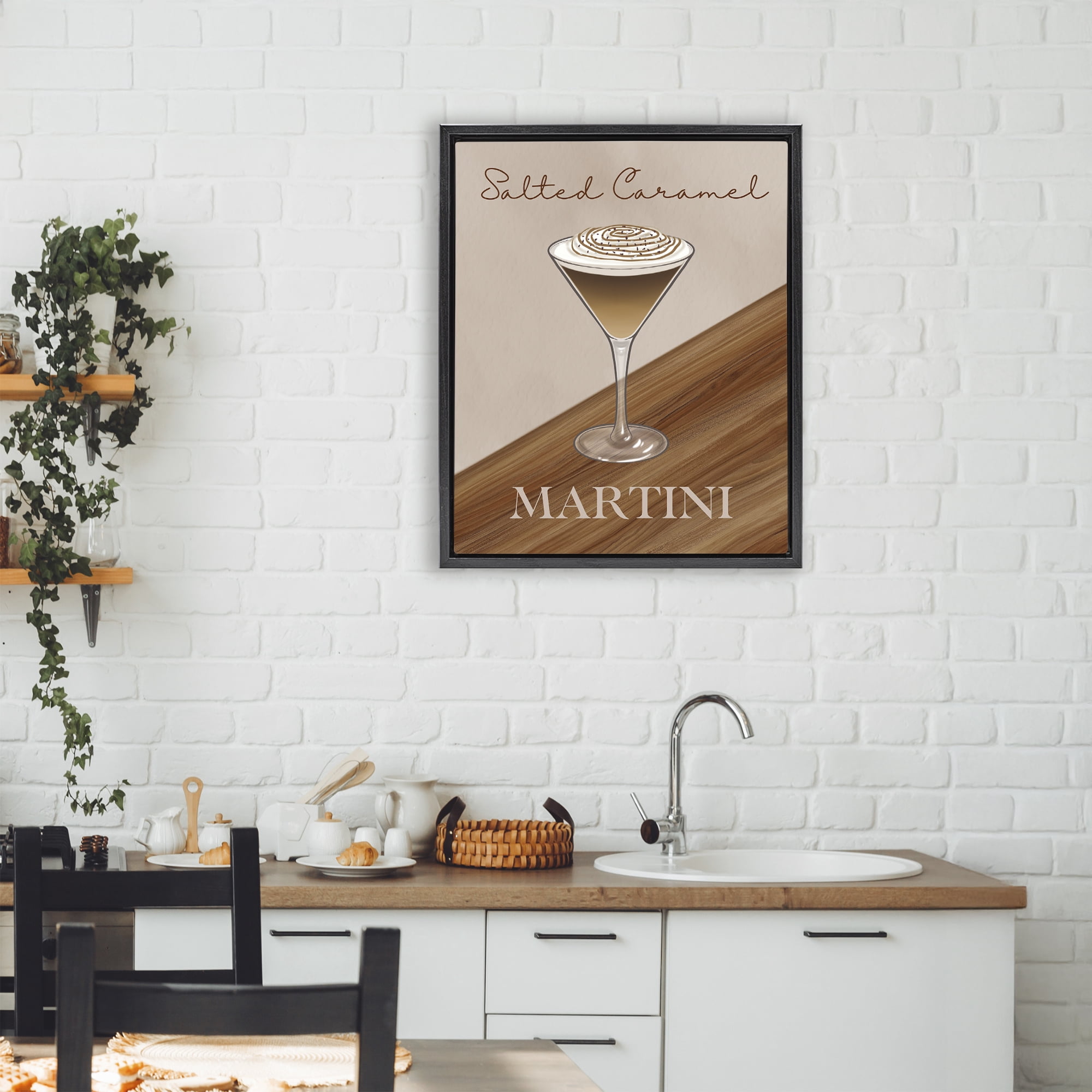 Stupell Industries Salted Caramel Martini Black Framed Floater Canvas Wall Art, design by Marcus Prime