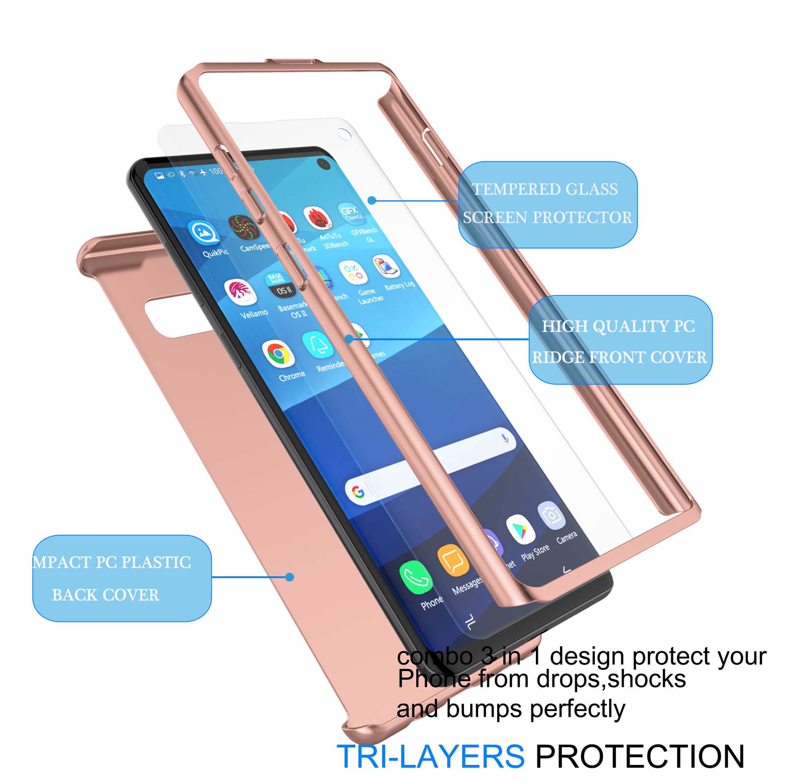 Samsung Galaxy S10 Case, Case For Galaxy S10, Galaxy S10 Screen Protector, Njjex Thin Premium Dual Layer Hard Case for Galaxy S10 with Tempered Glass Screen Protector For Galalxy S10 6.1"-Gold - image 5 of 5
