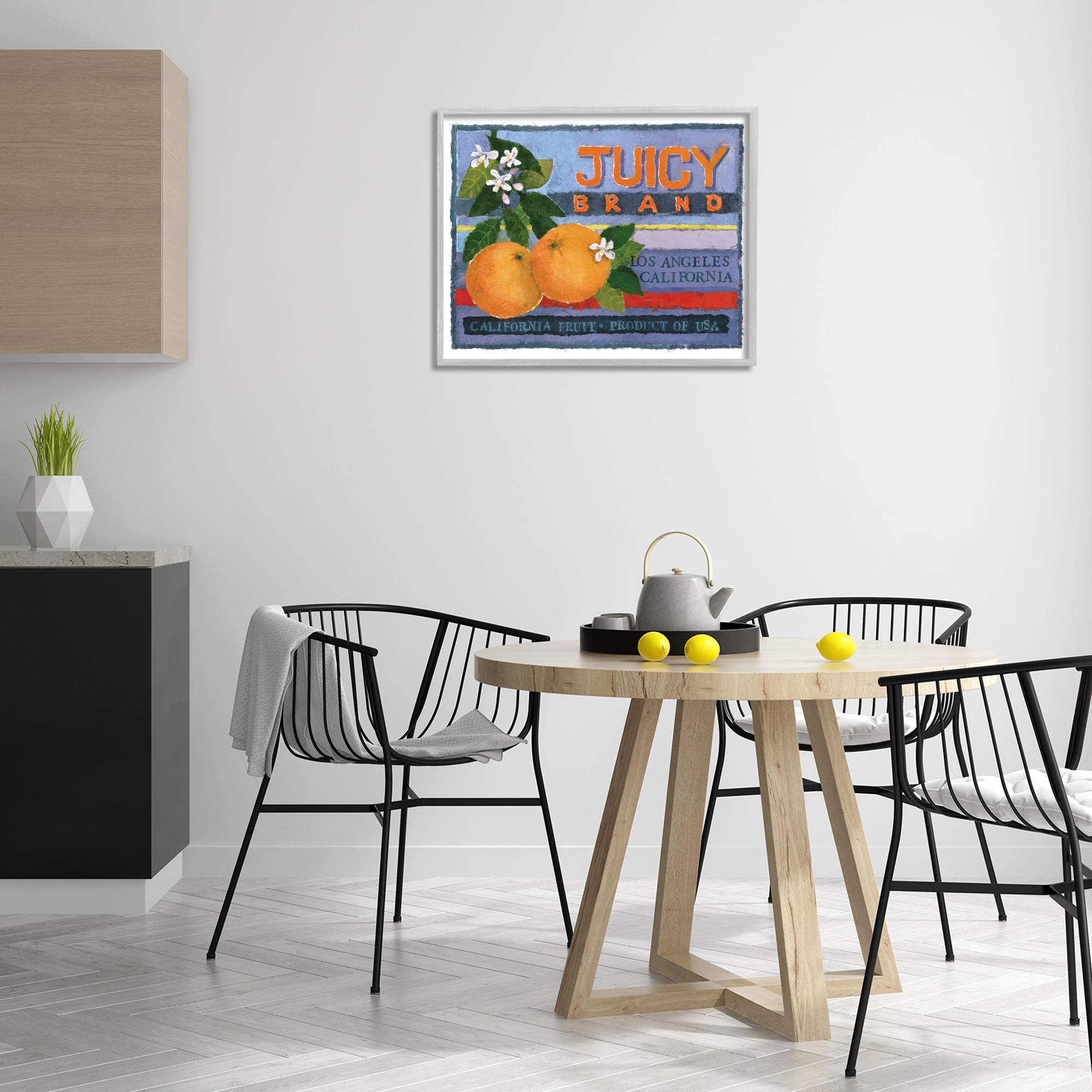 Stupell Industries Juicy Brand Oranges Food & Beverage Painting Gray Framed Art Print Wall Art, 30 x 24