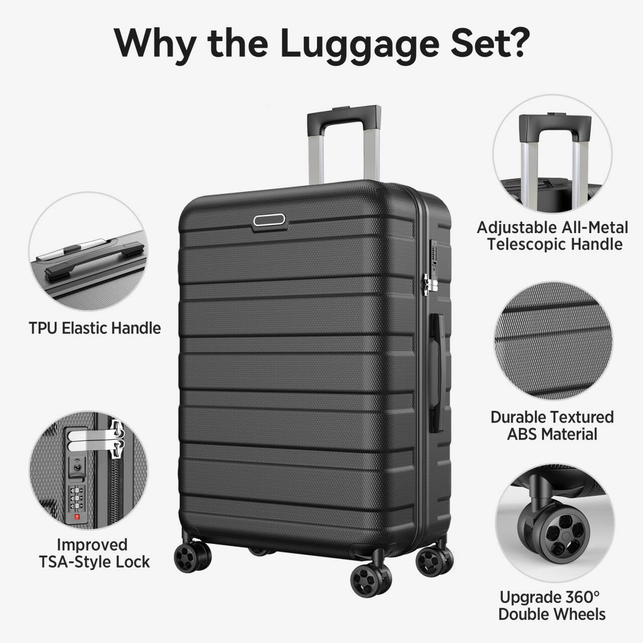 11Pcs Hardshell Luggage Set, Lightweight Suitcases w/ Spinner Wheels, Carry on Luggage, Black