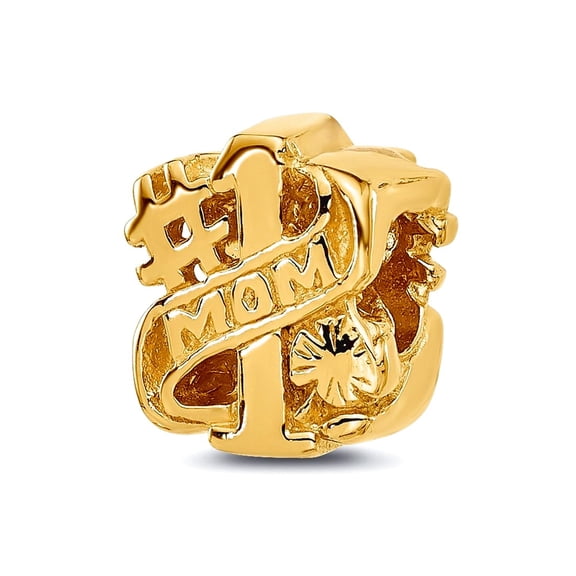 9mm 925 Sterling Silver Reflections Gold Plated Number 1 Mom Floral Bead Charm Pendant Necklace for Women